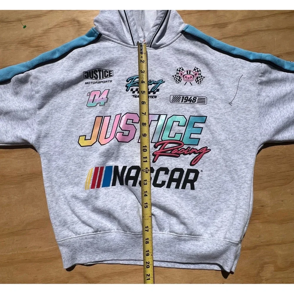NASCAR x Justice Girls Gray Racing Graphic Hoodie Sweatshirt Size M 10 Pullover